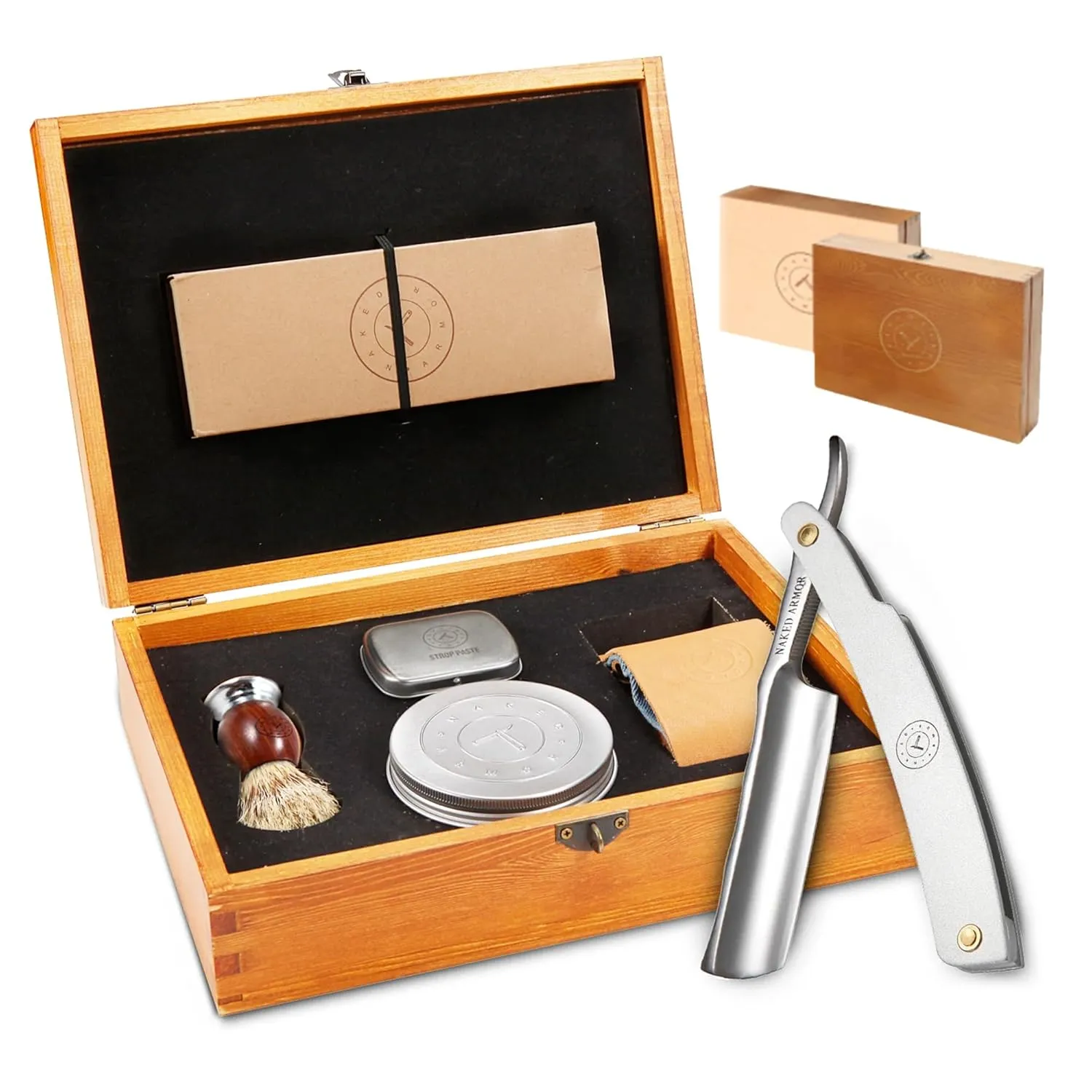 Complete Straight Razor Kit - Straight Razor Shaving Kit for Men with Japanese Stainless Steel Blade, Leather Strop, Shave Soap, Shaving Brush, Strop Paste, Leather Case, Gift Box, Silver