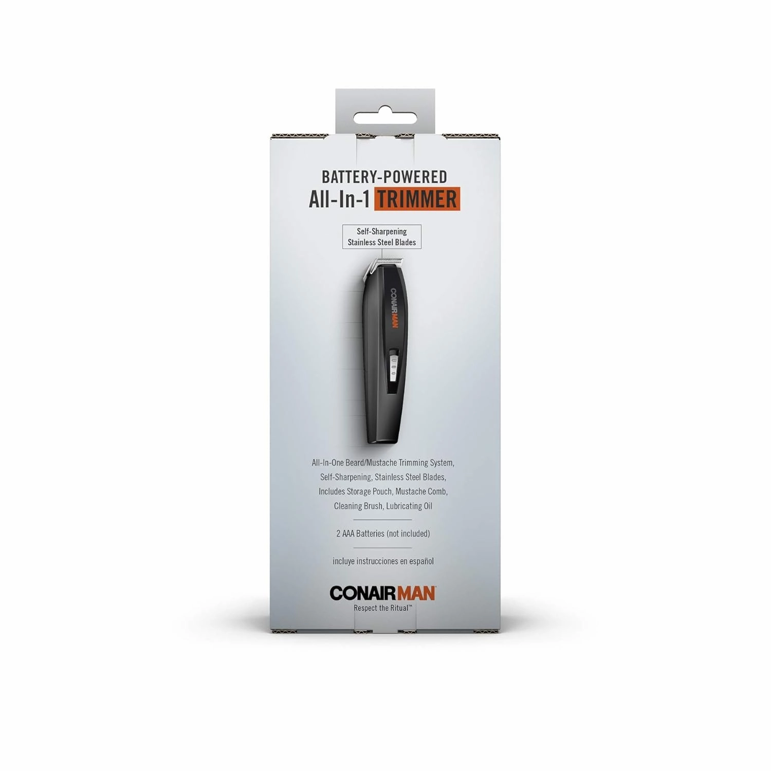 ConairMAN All-in-One Beard Trimmer for Men, Includes Nose and Ear Hair Trimmer, with 5-Position Comb Attachment, 4 piece Men's Grooming Kit, Battery Operated