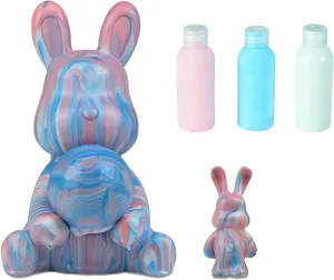 Coniuty DIY Fluid Bunny Piggy Bank   Keychain with Light Ball and Paints Set for Night Decoration (Bunny White Blue Pink)