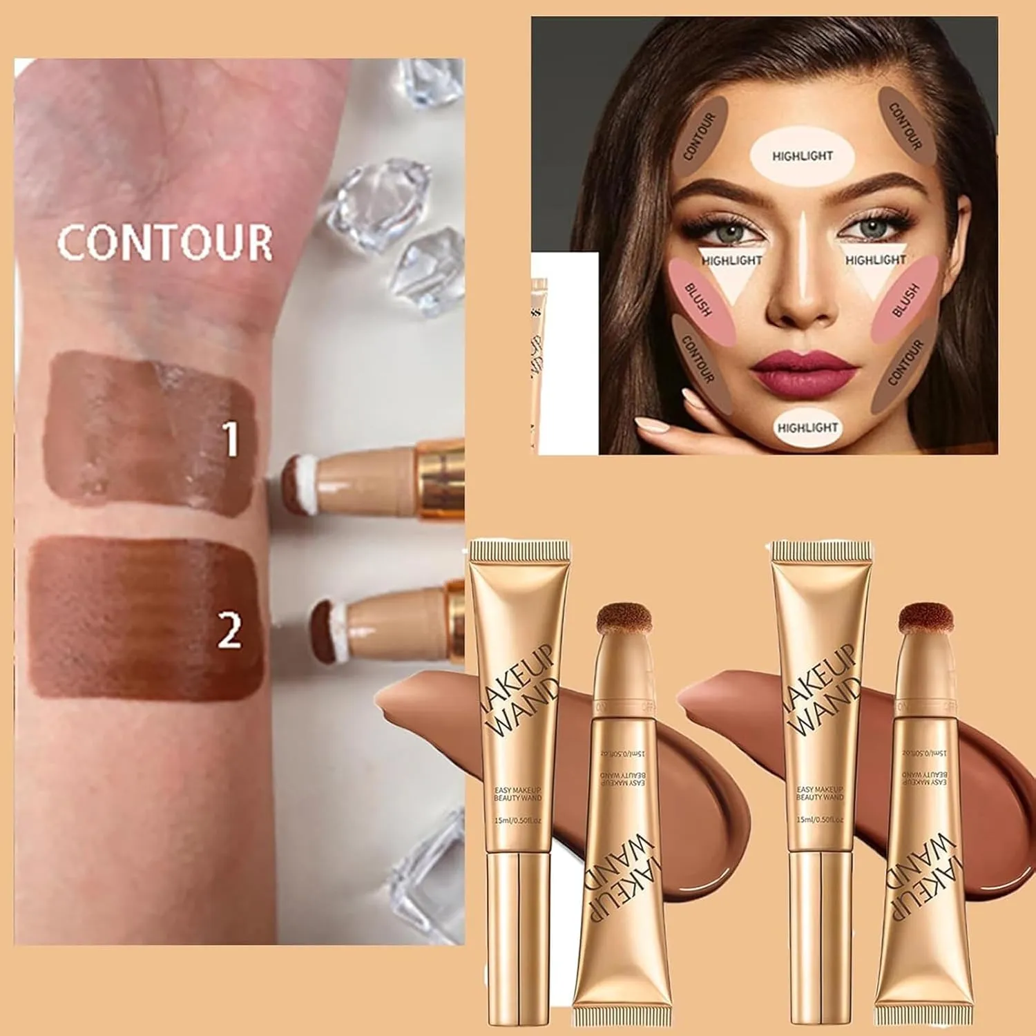 Continute Contour Wand & Blush Highlights Wand Duo, Women Beauty, Liquid Wands for Women, Liquid Blush, Sculpt Blushs Duo Contour Beauty (#1 #3)