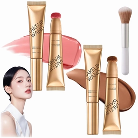 Contour Wand & Blush Highlights Wand Duo, SculptTape & Blush Duo - BlushAnd Bronzer, Women 2 in 1 Waterproof Liquid Contour & BlushWand with Applicator and Brush (Set-B)
