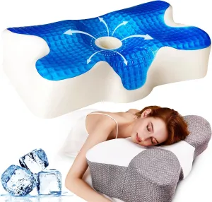 Cooling Gel Pillow,Cooling Cervical Neck Pillow,Gel Memory Foam Pillow,Odorless Ergonomic Contour Pillows,Orthopedic Bed Pillow for Side Back Stomach Sleeper - Dark Grey-White