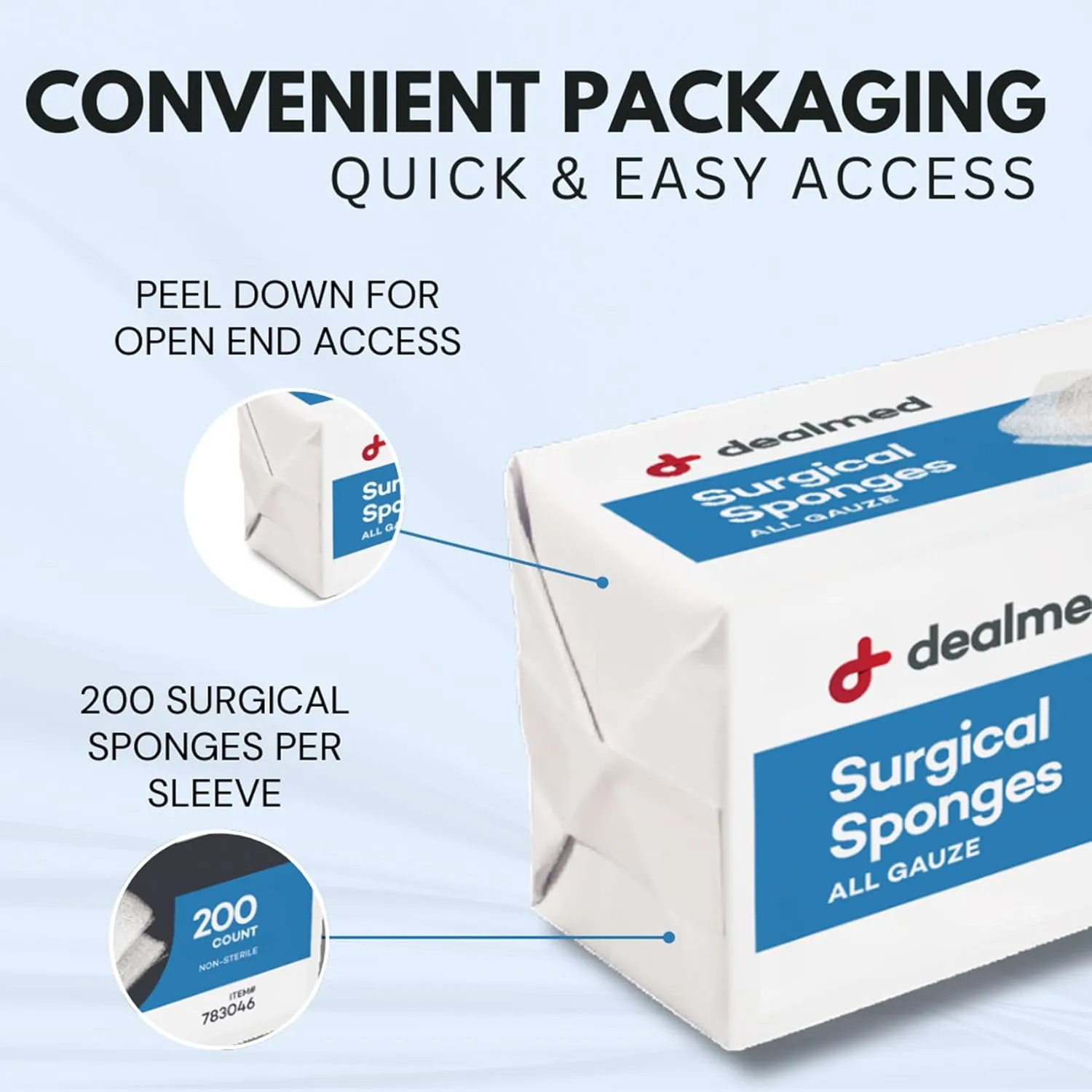 Dealmed 4" x 4" Surgical Sponges, 12-Ply, Absorbent Woven Gauze Pads, Non-Sterile Wound Care for First Aid Kit and Medical Facilities, 200 Count (Pack of 4)