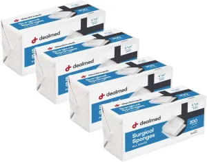Dealmed 4" x 4" Surgical Sponges, 12-Ply, Absorbent Woven Gauze Pads, Non-Sterile Wound Care for First Aid Kit and Medical Facilities, 200 Count (Pack of 4)