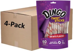 Dingo Twist Sticks 200 Count, Rawhide for Dogs, Made with Real Chicken, 50 Count (4 Packs of 50 Count)