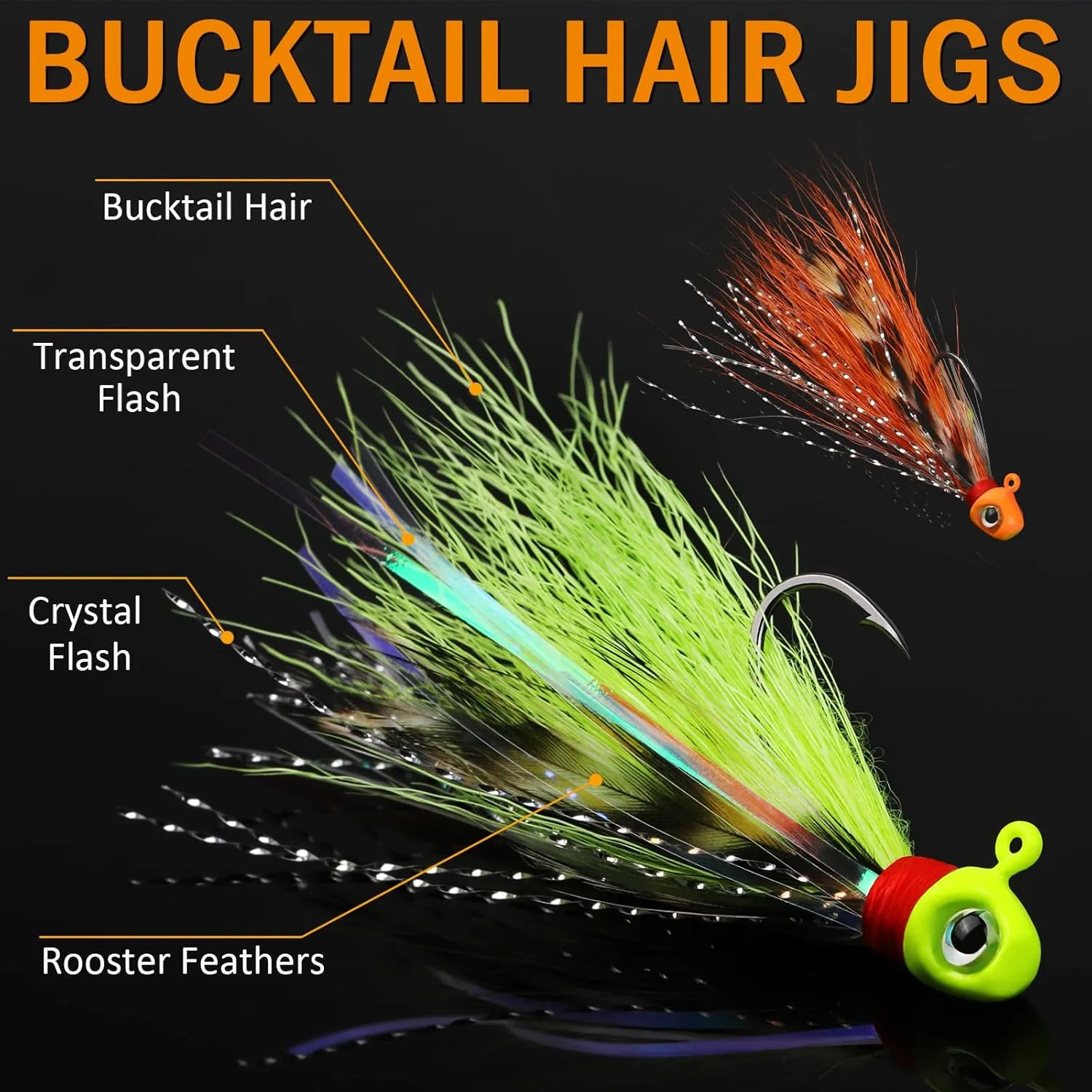 Dovesun Crappie Jigs, 40pcs Hand-Tied Hair Jigs 10 Colors Fishing Jigs 1/32oz 1/16oz 1/8oz Bucktail Crappie Jig Heads for Trout, Walleye and Panfish Fishing