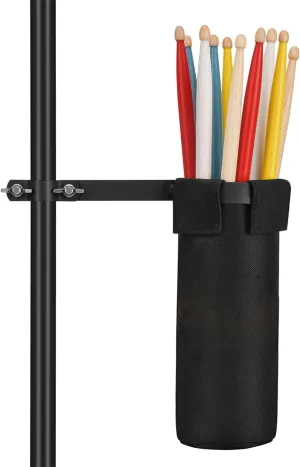 Drum Stick Bag, Nylon Drumstick Bag Removable, Drumstick Holder with Clamp-On Lockable Alloy Steel Heavy Duty Clamp for Drumsticks Mallets Up to 10 Pairs, Black