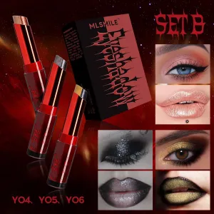 Dual-Color Gradient Pearl Eyeshadow Stick Set - Halloween Stage Makeup with Shimmer Lip Color (SET B)