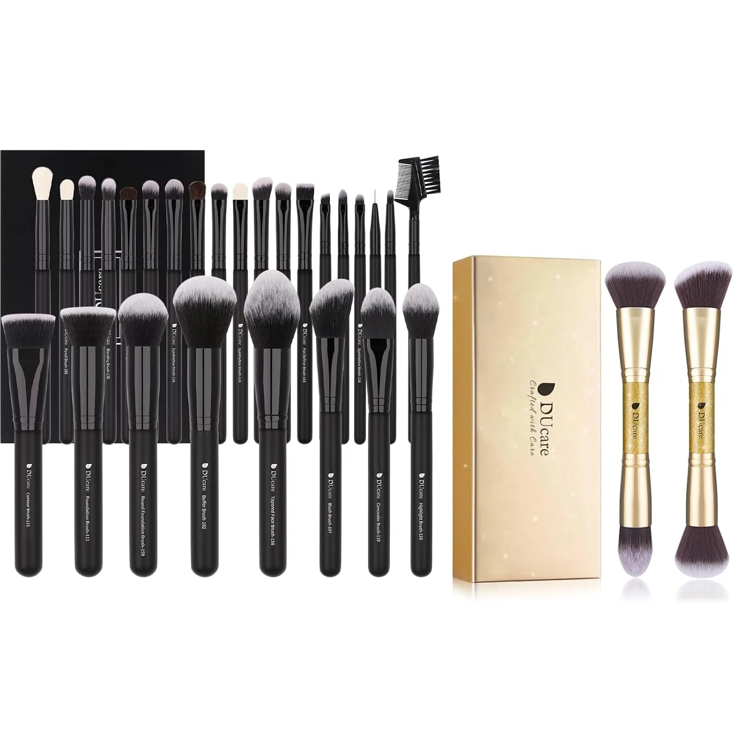 DUcare Professional Makeup Brushes Set 27Pcs  Duo End Foundation Powder Buffer and Contour Brushes