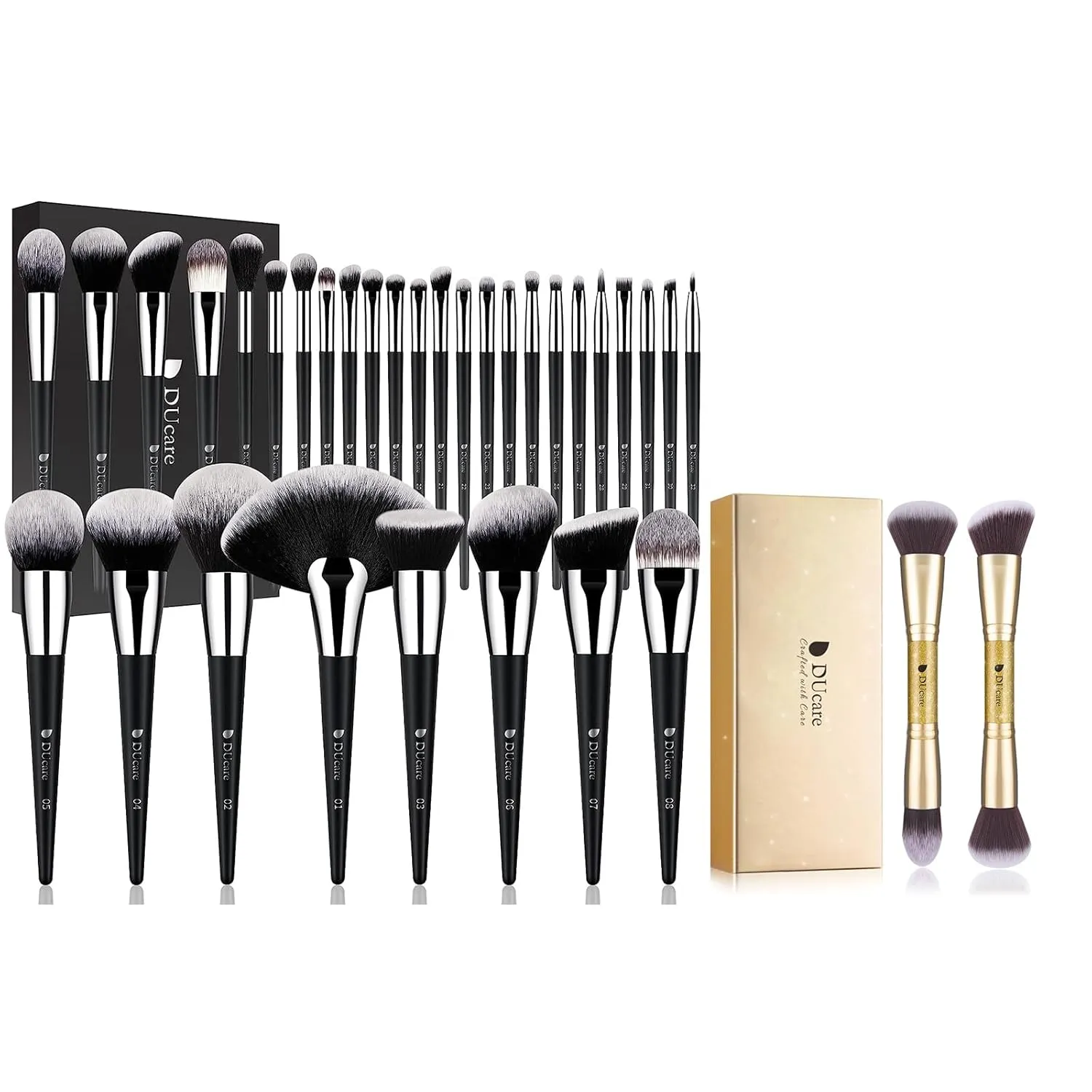 DUcare Professional Makeup Brushes Set 27Pcs  Duo End Foundation Powder Buffer and Contour Brushes