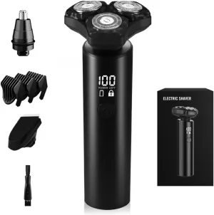 Electric Razor for Men, 3D Floating Heads,Professional Electric shavers for Men, IPX8 Waterproof, USB Travel Lock & Multifunctional Grooming Kit (Nose/Hair Trimmer, Brush, Accessories)