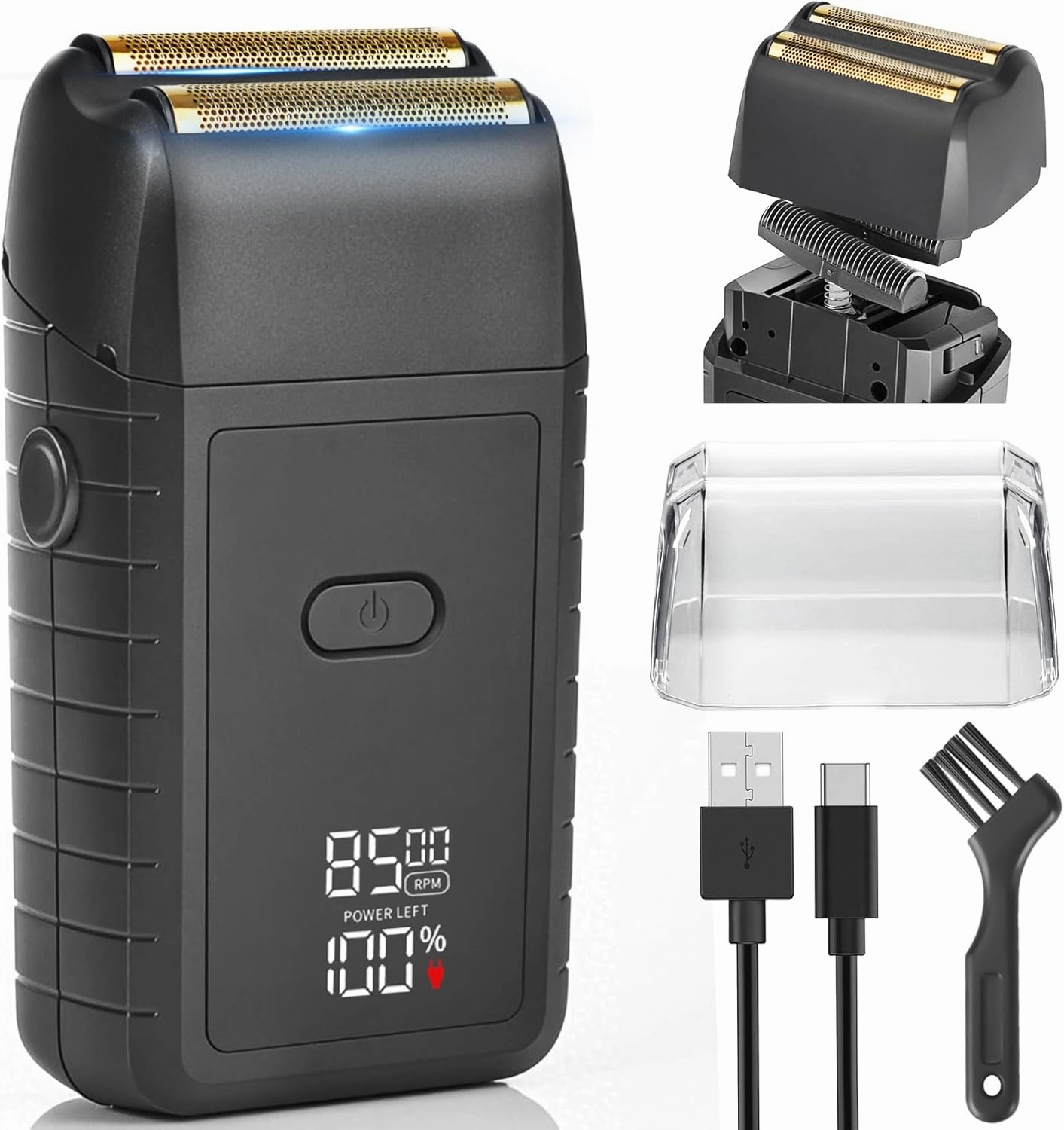 Electric Razor for Men, Electric Foil Shaver with 2-Speed Settings, High-Speed Waterproof Dual Floating Blades for Close Shaving. Rechargeable with LED Display, Ideal for Face, Beard & Head Shaving