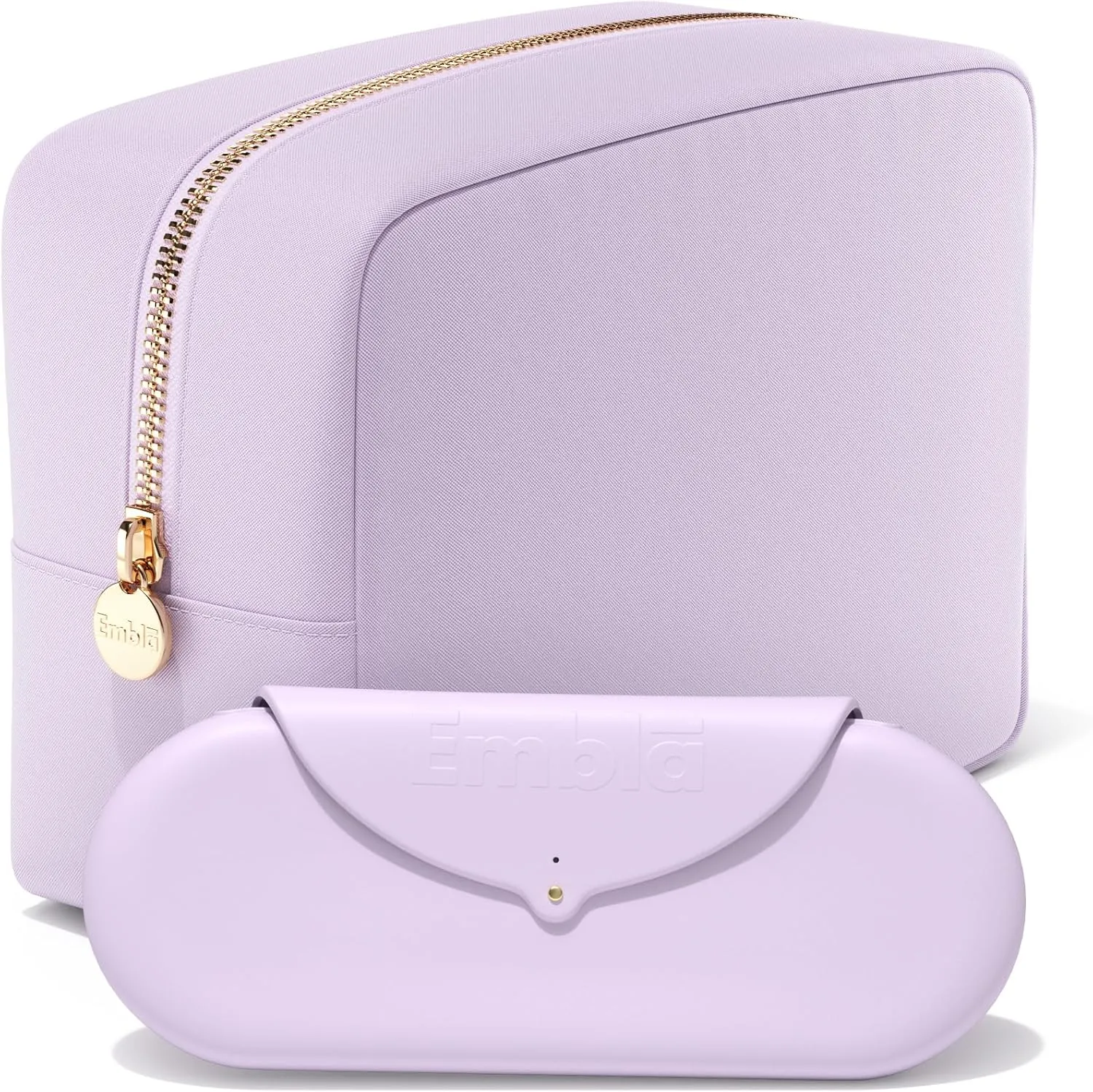 Embla Large Makeup Bag and Silicone Brush Case for Travel, Cute Nylon Cosmetics Pouch Toiletry Bag Plus Makeup Brush Holder Keeps All Your Make Up and Skincare Essentials Organized, Lilac