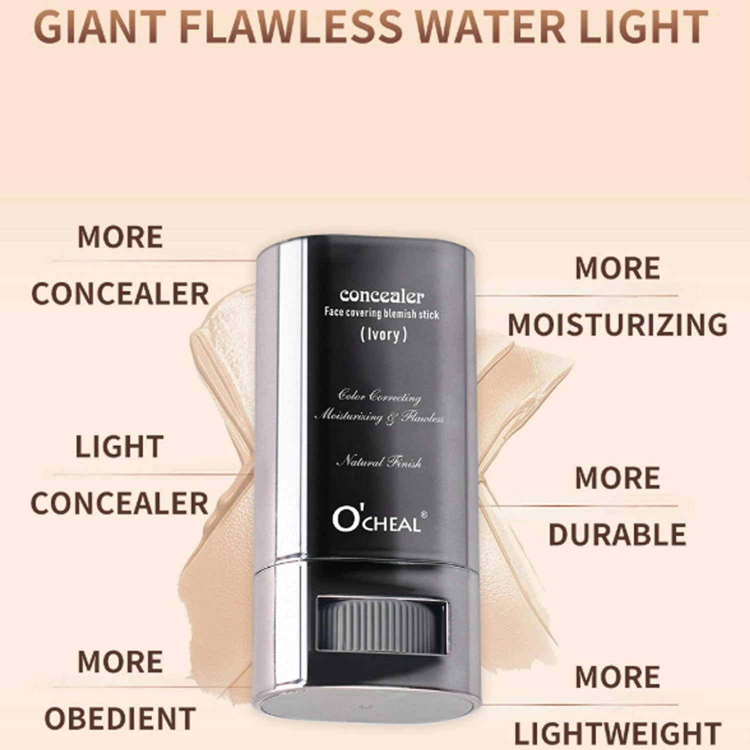 Eraser Foundation Stick - Full CoverageConcealer & Contour Stick, Conceals Acne, Blemishes, Dark Circles, Brightens Skin Tone, Buildable Foundation Stick for Flawless Finish (ivory tint, 30g)