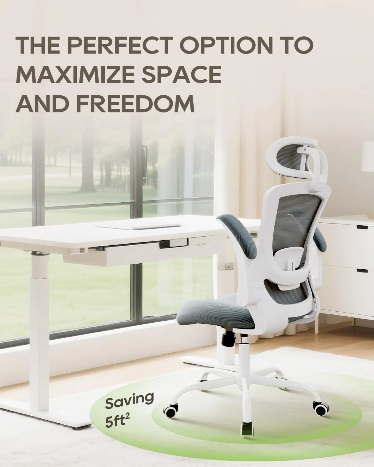 Ergonomic Mesh Office Chair with Lumbar Support 350 lbs High Back Office Chiar with Flip-up Armrests and 3D Large Headrest, Comfy Computer Desk Chair for Home and Office