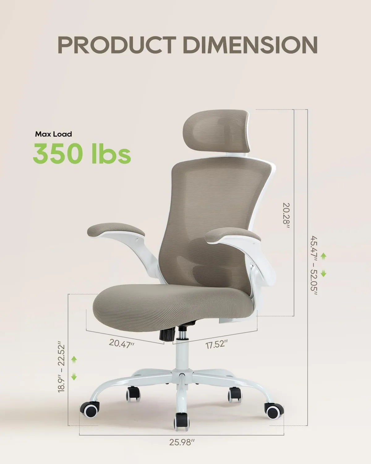 Ergonomic Mesh Office Chair with Lumbar Support 350 lbs High Back Office Chiar with Flip-up Armrests and 3D Large Headrest, Comfy Computer Desk Chair for Home and Office