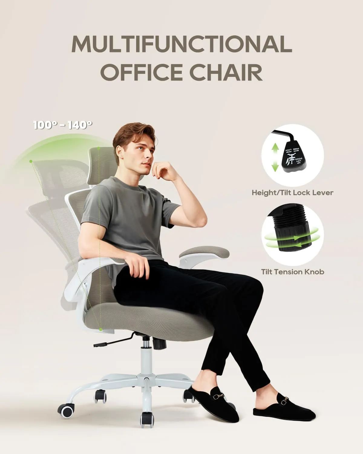 Ergonomic Mesh Office Chair with Lumbar Support 350 lbs High Back Office Chiar with Flip-up Armrests and 3D Large Headrest, Comfy Computer Desk Chair for Home and Office