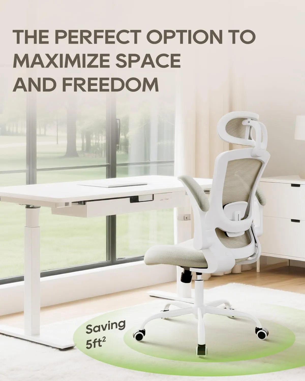 Ergonomic Mesh Office Chair with Lumbar Support 350 lbs High Back Office Chiar with Flip-up Armrests and 3D Large Headrest, Comfy Computer Desk Chair for Home and Office