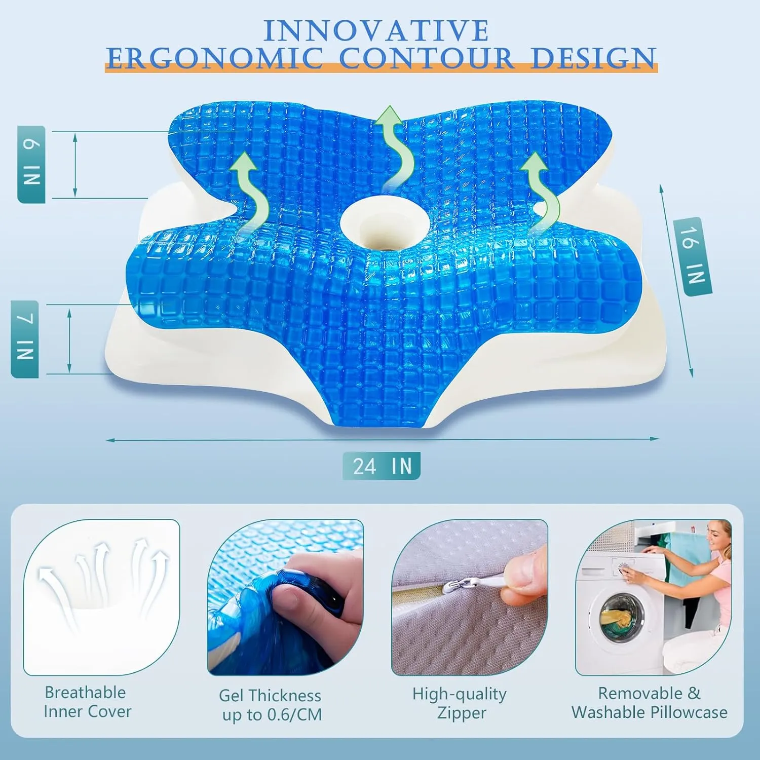 EUCIOR Cooling Gel Pillows for Neck and Shoulder,Cooling Gel Memory Foam Pillow,Ergonomic Neck Support Pillow for Side Back Stomach Sleepers with Pillowcase (Grey)