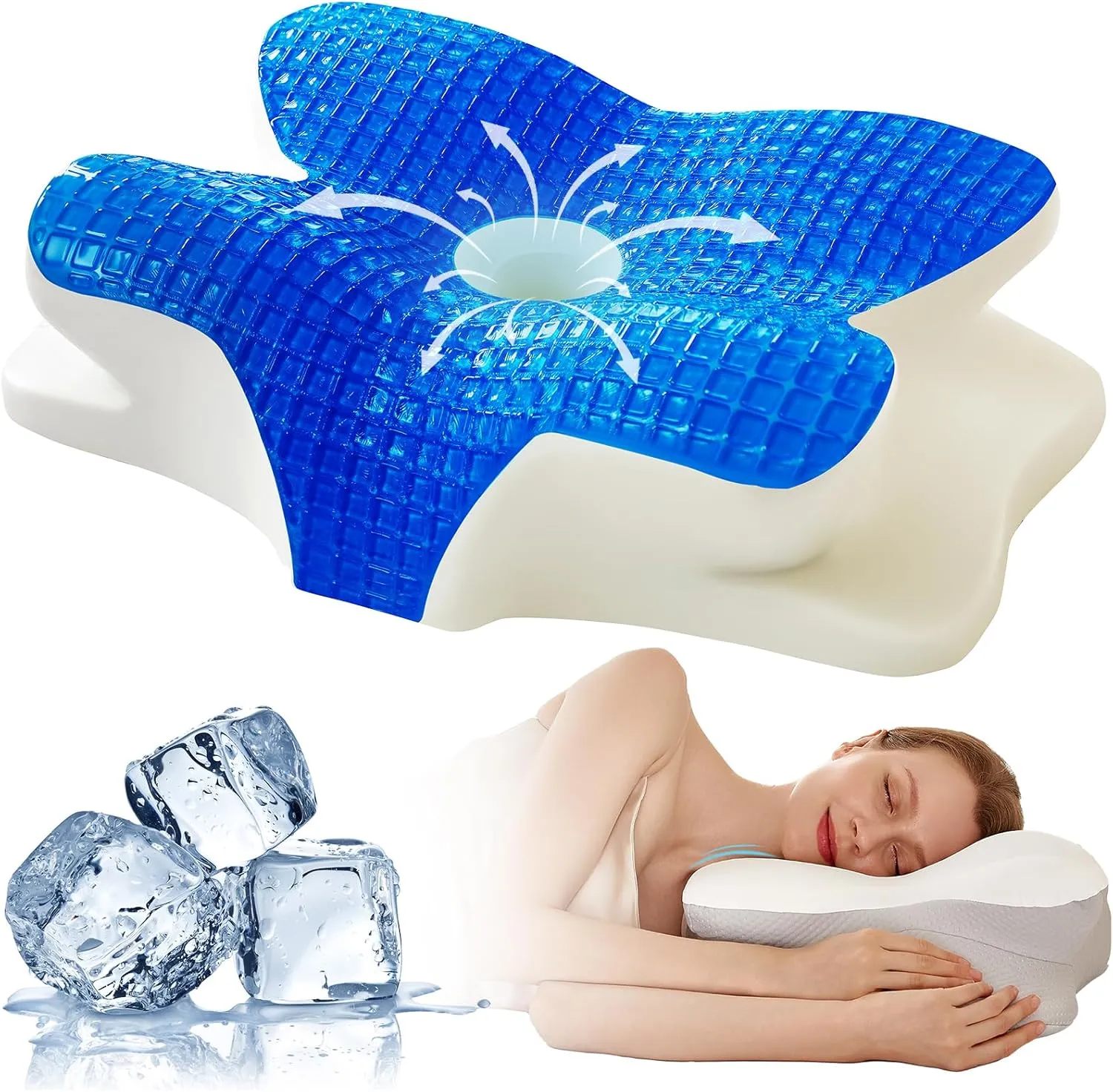EUCIOR Cooling Gel Pillows for Neck and Shoulder,Cooling Gel Memory Foam Pillow,Ergonomic Neck Support Pillow for Side Back Stomach Sleepers with Pillowcase (Grey)