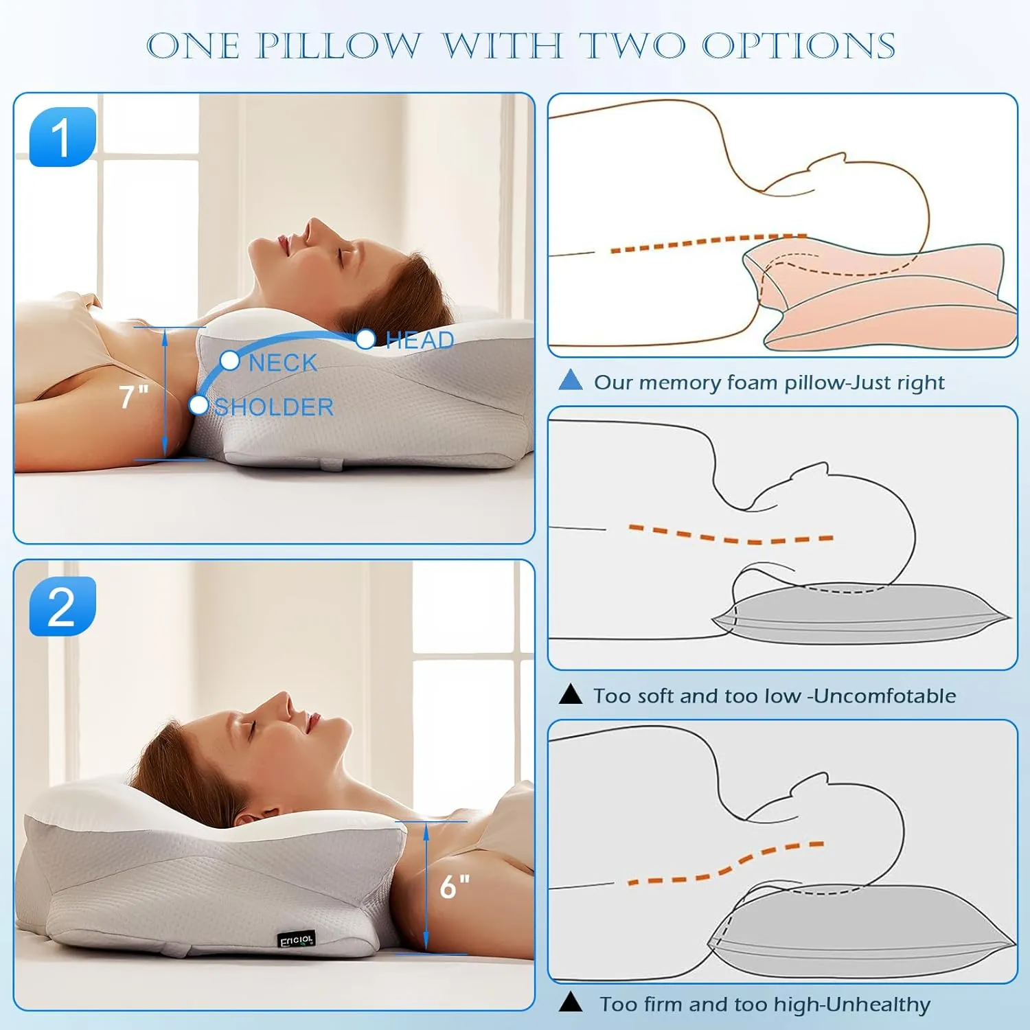 EUCIOR Cooling Gel Pillows for Neck and Shoulder,Cooling Gel Memory Foam Pillow,Ergonomic Neck Support Pillow for Side Back Stomach Sleepers with Pillowcase (Grey)