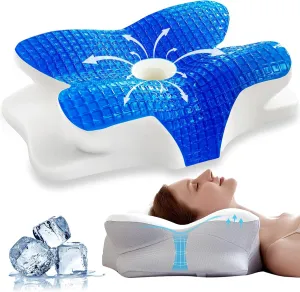EUCIOR Cooling Gel Pillows for Neck and Shoulder,Cooling Gel Memory Foam Pillow,Ergonomic Neck Support Pillow for Side Back Stomach Sleepers with Pillowcase (Grey)