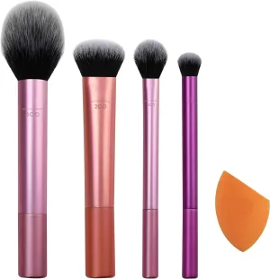 Everyday Essentials Makeup Brush Set, Includes 4 Brushes & Makeup Sponge, For Foundation, Blush, Bronzer, Contour, Eyeshadow, & Powder, Travel Gift Set, Cruelty-Free & Vegan