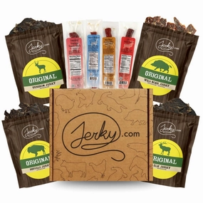Exotic Jerky Gift Box for Men - 8 Piece Exotic Jerky & Meat Sticks Gift Set - Includes Venison, Elk, Buffalo, and Wild Boar Jerkey and Meat Sticks - Father's Day Gift - Gifts For Men