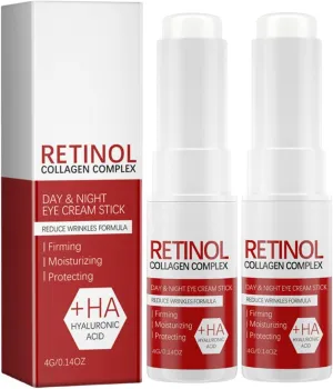 Eye Cream Stick, Collagen Complex Day & Night Eye Cream, for Dark Circles and Puffiness, Eye Brightener Stick, Retinol Eye Stick for Fine Lines(2pcs)