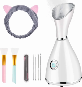 Facial Steamer for Facial Deep Cleaning, Moisturize, Unclog Pores, Face Spa, Nano Ionic Humidifier, Home Facial Warm Mist Face Steamer with Blackhead Removal Kit, Brush, Hair Band