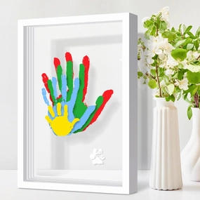 Family Handprint Kit, DIY Craft Keepsake Frame, Baby Hand Print Kits, Family Gifts for New Mom, New Parents, Grandparents, Father's Day, Mother's Day, Anniversary, 6 Non -Toxic Paints (White)