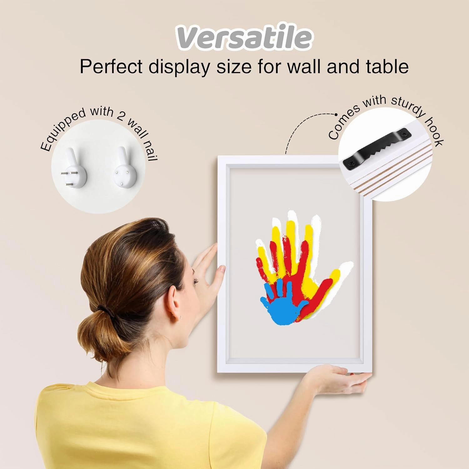 Family Handprint Kit, DIY Craft Keepsake Frame, Baby Hand Print Kits, Family Gifts for New Mom, New Parents, Grandparents, Father's Day, Mother's Day, Anniversary, 6 Non -Toxic Paints (White)