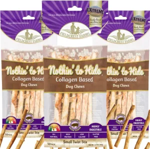 Fieldcrest Farms Nothing to Hide Natural Rawhide Alternative Twist Stix for Dogs - 3 Pack (30 Sticks) Premium Grade Easily Digestible Chews - Great for Dental Health (Bacon, Small Stix)