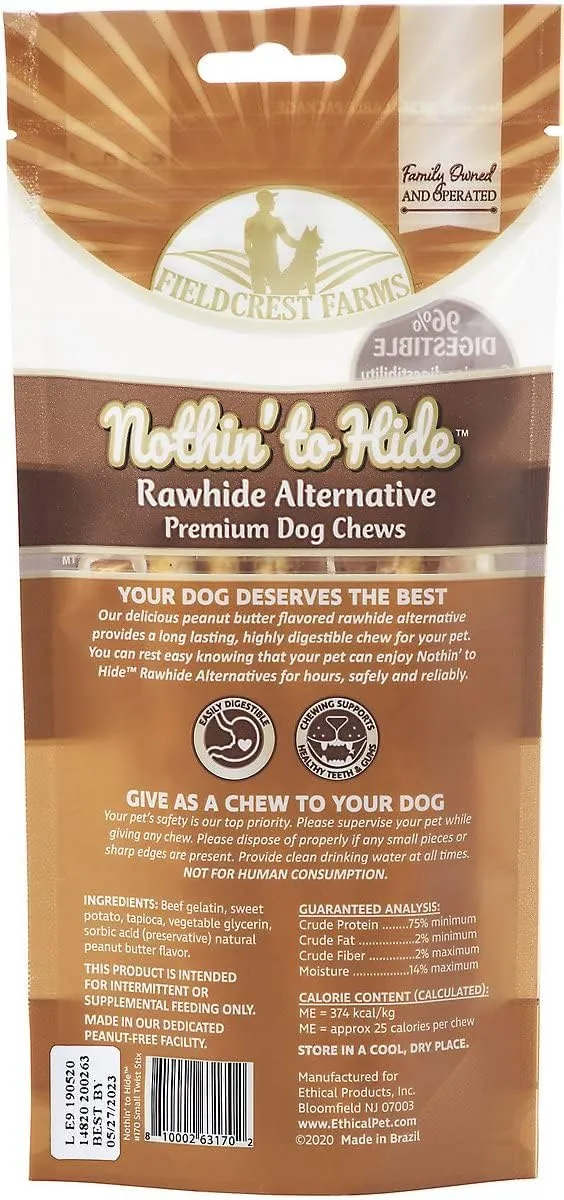 Fieldcrest Farms Nothing to Hide Natural Rawhide Alternative Twist Stix for Dogs - 3 Pack (30 Sticks) Premium Grade Easily Digestible Chews - Great for Dental Health (Peanut Butter, Small Stix)