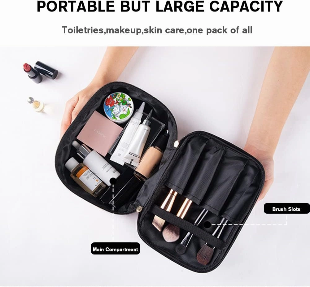 FITINI 3 Pieces Makeup Bags Double Layer Travel Large Cosmetic Cases Organizer Toiletry Bags Waterproof Small Zipper Pouch for Women Makeup Brush Storage Bag,Black Woven Pattern