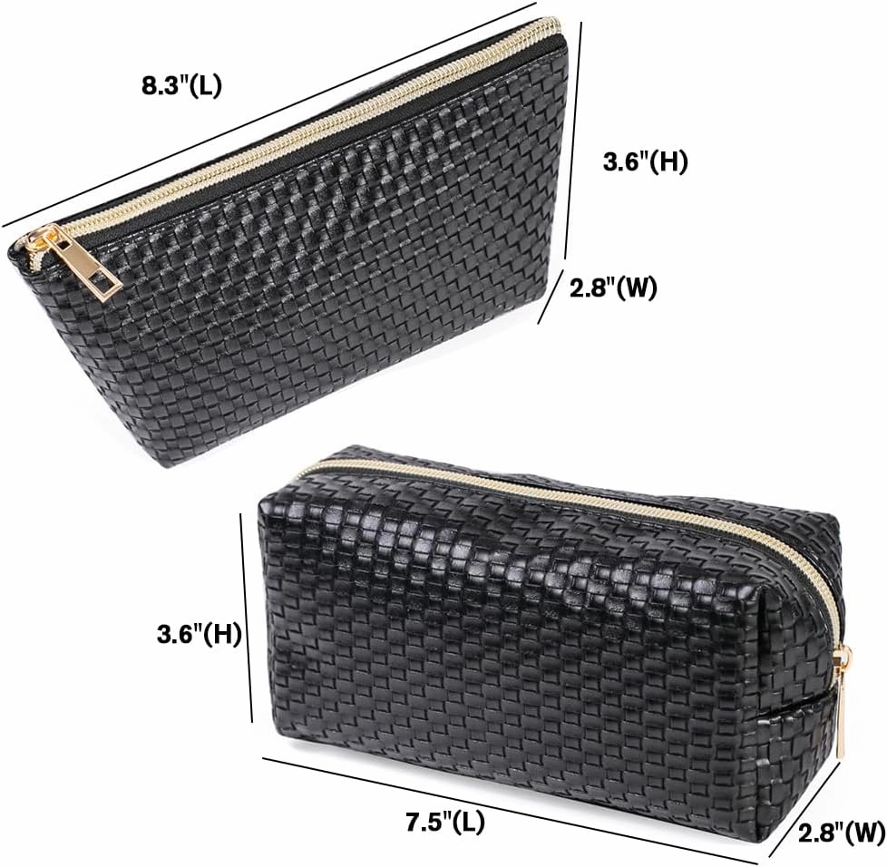 FITINI 3 Pieces Makeup Bags Double Layer Travel Large Cosmetic Cases Organizer Toiletry Bags Waterproof Small Zipper Pouch for Women Makeup Brush Storage Bag,Black Woven Pattern