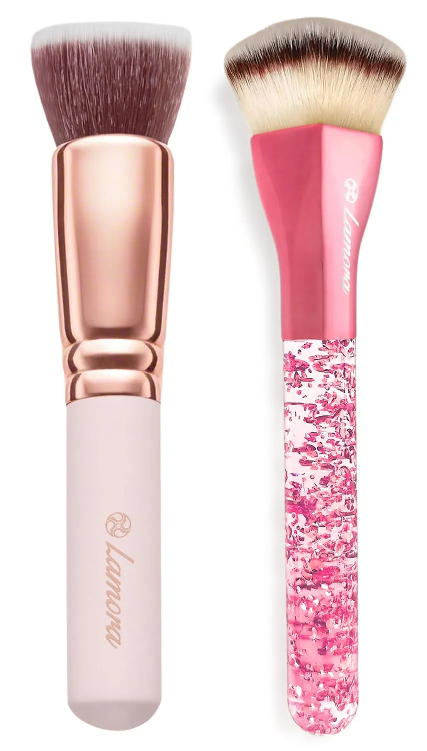 Flat Kabuki Foundation Brush (Rose) with Heart Kabuki Foundation Brush (Pink)
