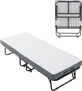 Folding Bed with 5” Memory Sponge Mattress, Portable Guest Bed Camping Cot for Adults, Saving Space Rollaway Bed for Travel and Hospital Nursing, 75 x 31 Inches