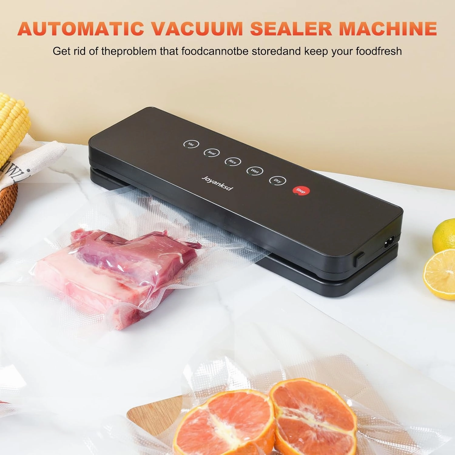Food Vacuum Sealer Machine 10-In-1 with Bag Storage(Up to 20FT) and Cutter,Joyanksd Food Sealer Vacuum Sealer for Food with Moist/Dry/Canister 5 Food Modes, Starter Kits Bags*5 and Bag Roll*100KPa