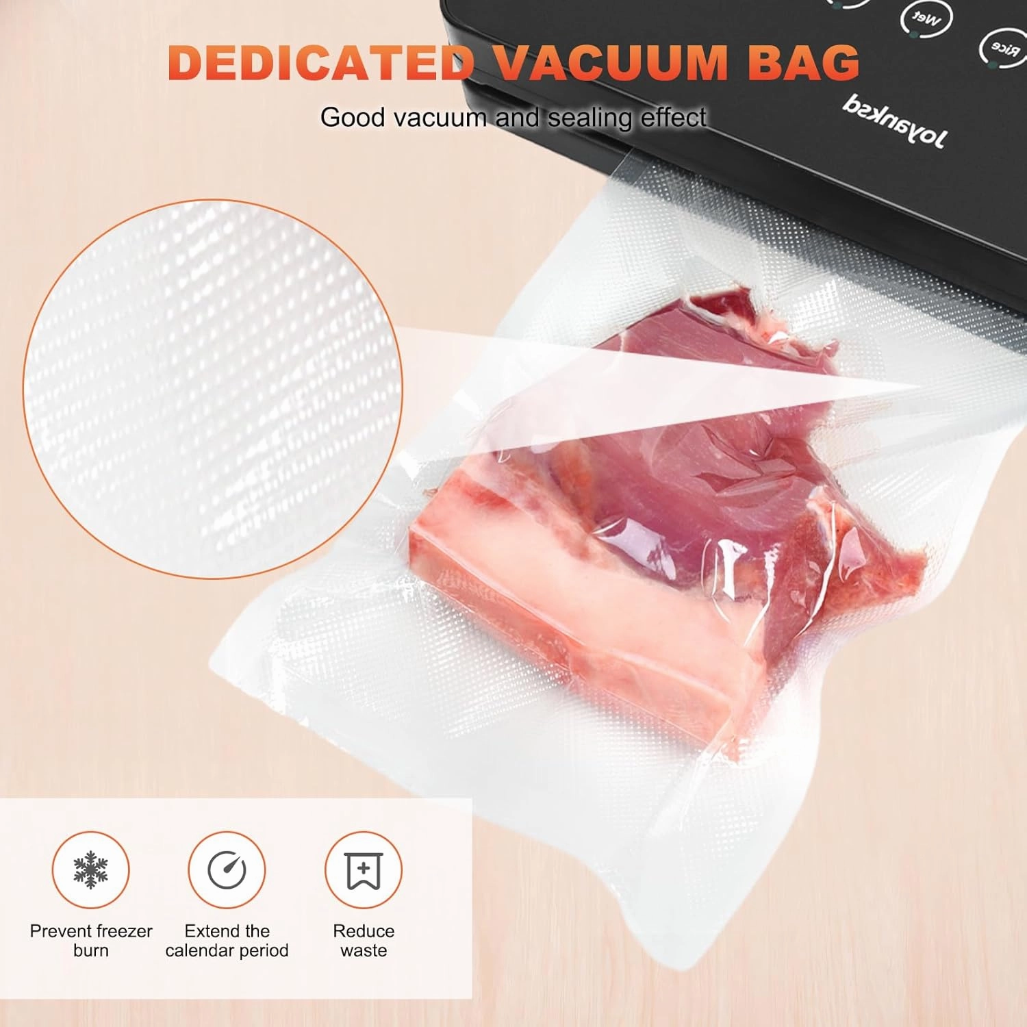 Food Vacuum Sealer Machine 10-In-1 with Bag Storage(Up to 20FT) and Cutter,Joyanksd Food Sealer Vacuum Sealer for Food with Moist/Dry/Canister 5 Food Modes, Starter Kits Bags*5 and Bag Roll*100KPa