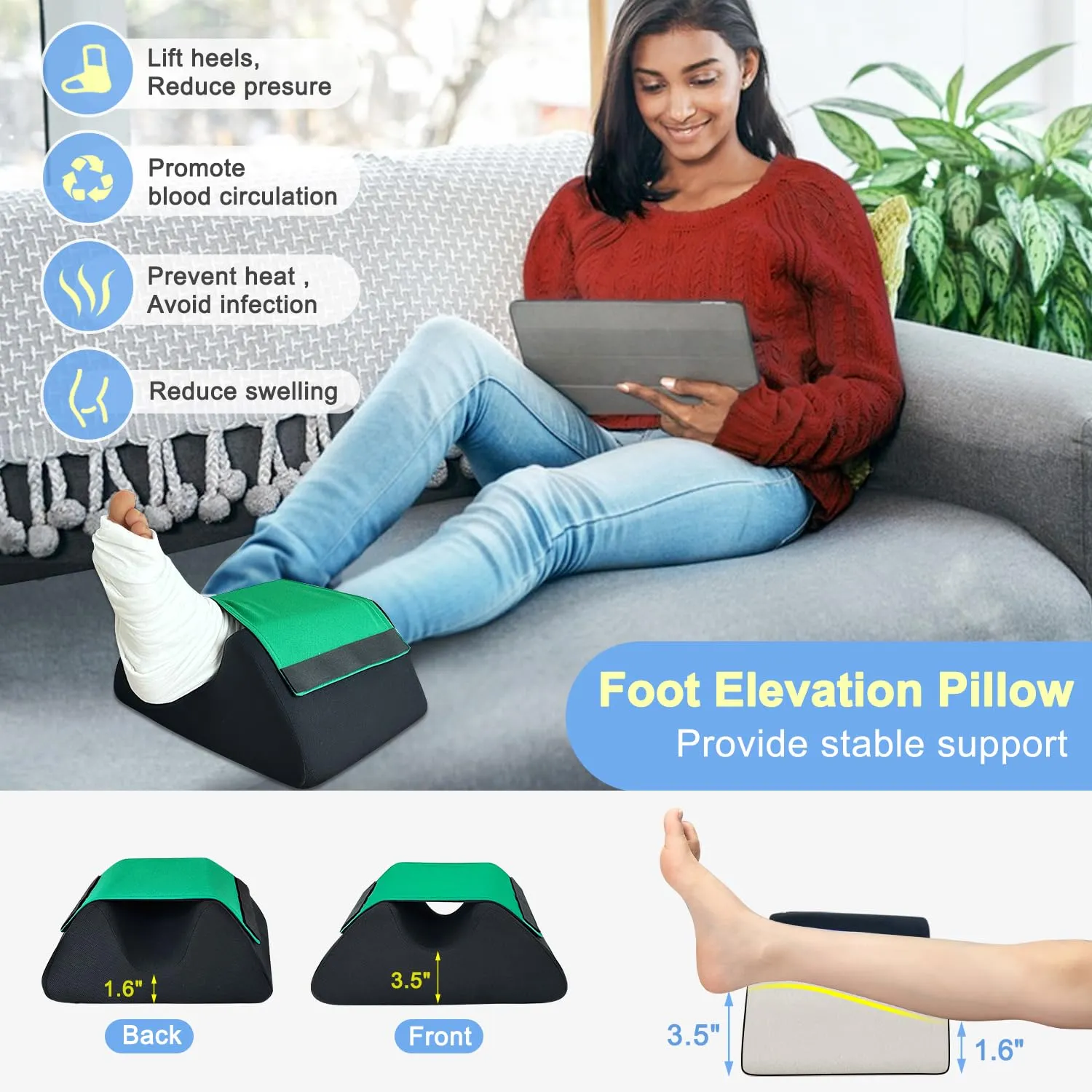 Foot Elevation Pillow Post Surgery, Heel Protectors for Pressure Sores, Ankle Leg Support Pillow to Elevate Feet, Foam Elevated Foot Pillow for Swelling, Medical Heel Protector Bed Sores Cushion