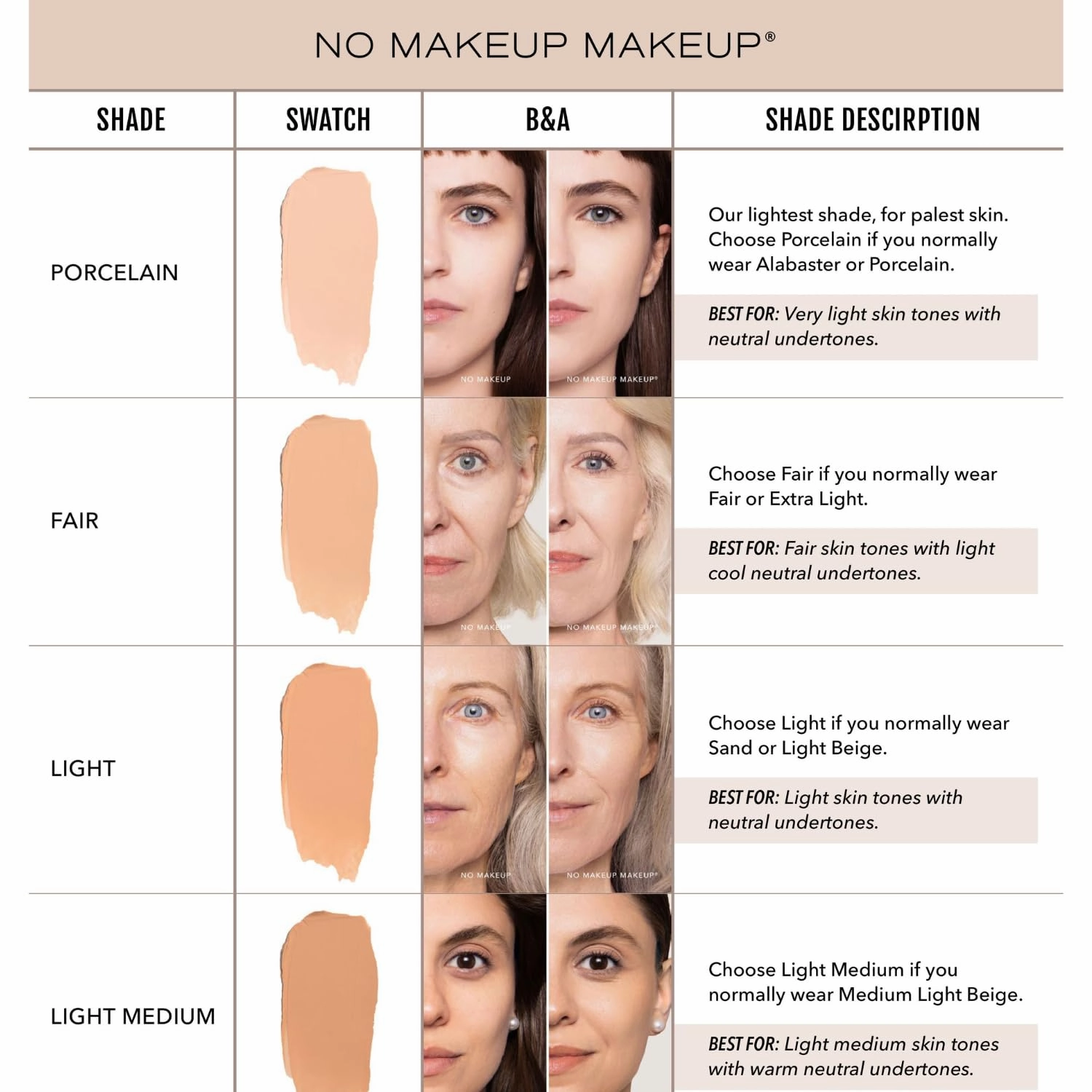 Foundation by No Makeup Makeup | Conceal & Correct with Long-Lasting, Buildable Formula & Lightweight Soft Finish | Cruelty-Free, Vegan, Fragrance-Free | Light Medium