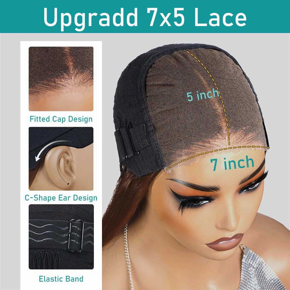 FTQZKEY 22 Inch Wear and Go Glueless Wigs Human Hair Pre Plucked Pre Cut 7X5 Brown Straight Lace Front Wigs Human Hair Wigs for Women No Glue Hd Lace Front Closure Ready to Wear Wigs 220% Density