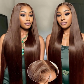 FTQZKEY 22 Inch Wear and Go Glueless Wigs Human Hair Pre Plucked Pre Cut 7X5 Brown Straight Lace Front Wigs Human Hair Wigs for Women No Glue Hd Lace Front Closure Ready to Wear Wigs 220% Density