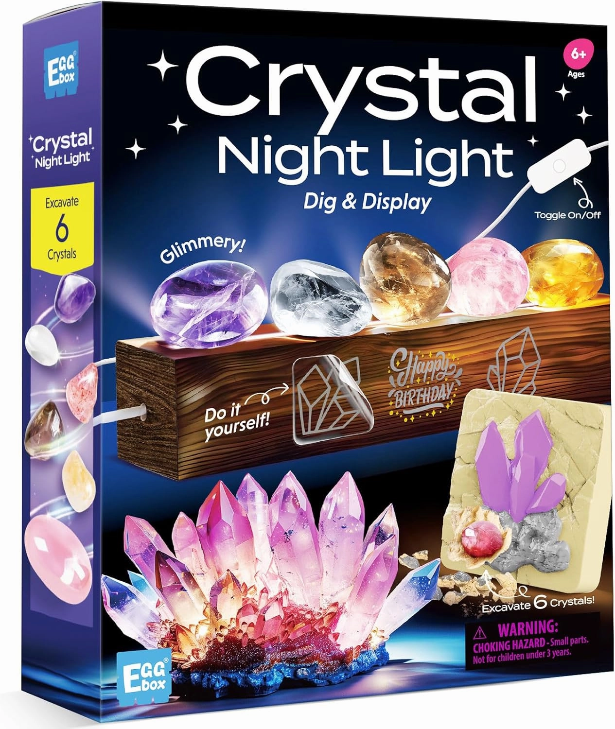 Gamerside Gemstone Dig Kit & Display Crystal Night Light for Kids, Dig Up 6 Genuine Rocks and Minerals, Gem Digging Kit for Kids Age 6-12, Educational Science Kit Birthday Gifts for Boys and Girls