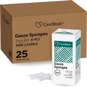 Gauze Sponge 2x2 [5000 Count] Non-Sterile Gauze Pads, 8-Ply, Medical Grade Cotton Wound Dressing for First Aid Kit, 200 Count, Pack of 25