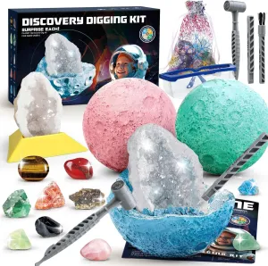 Gemstone Dig Kits, Space Science Kits for Kids Age 6-7 8-12, Gem & Geodes Collcetion Kit Toys for Boys Girls, Rock Gifts for 6 7 8 9 Year Old Boys Girls Birthday Gift