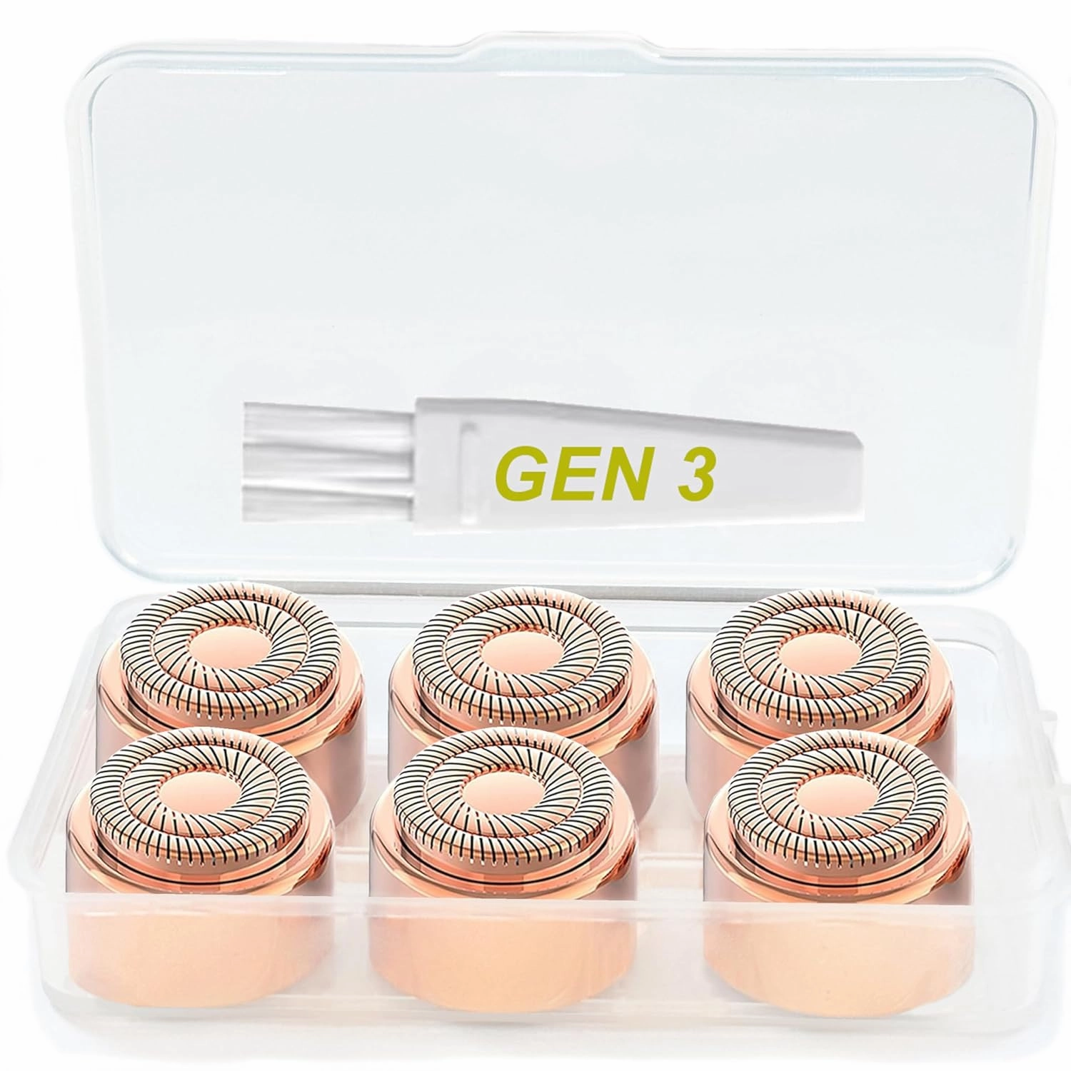 Generation 3 Replacement Heads for NEW Finishing Touch Flawless Facial Hair Remover Gen 3 - Double Precision Enhanced Floating Blades Heads for Flawless Gen 3, PACK of 6, w/Storage Case & Clean Brush