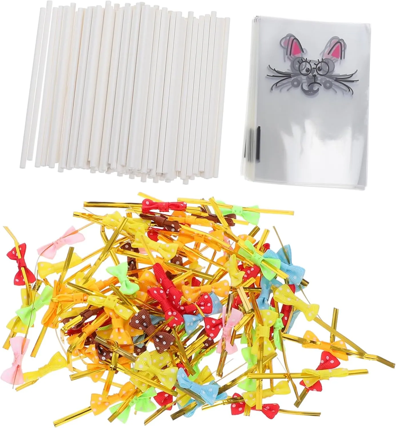 GOOHOCHY Creative Candy Making 300pcs Cat Expression Cake Pop Supplies Wrapping Bags Sticks for Boys and Girls