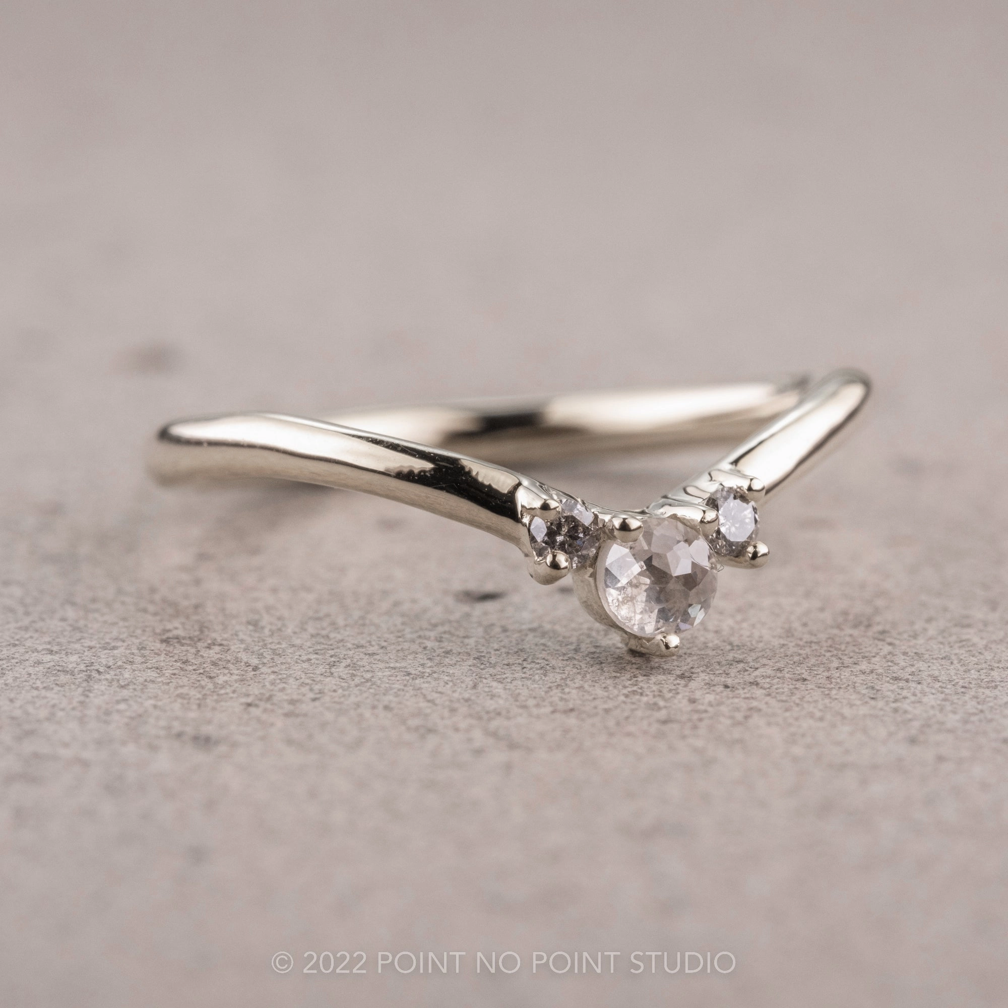 Grey Diamond Wedding Band, Charlotte Setting, 14K White Gold